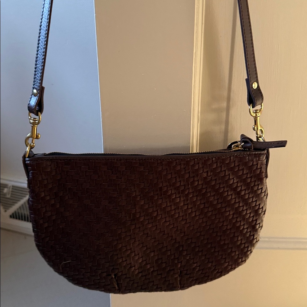 Retired color CLARE V Petit Moyen Crossbody Bag in burgundy. - Picture 9 of 16